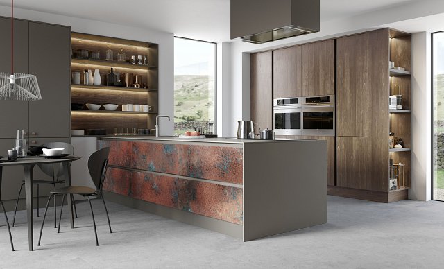 Ferro_oxidised_metal_effect_kitchen_door_with_grey_inspiring_kitchens_northern_ireland